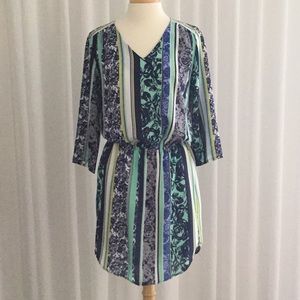 3/4 sleeve lined chiffon dress